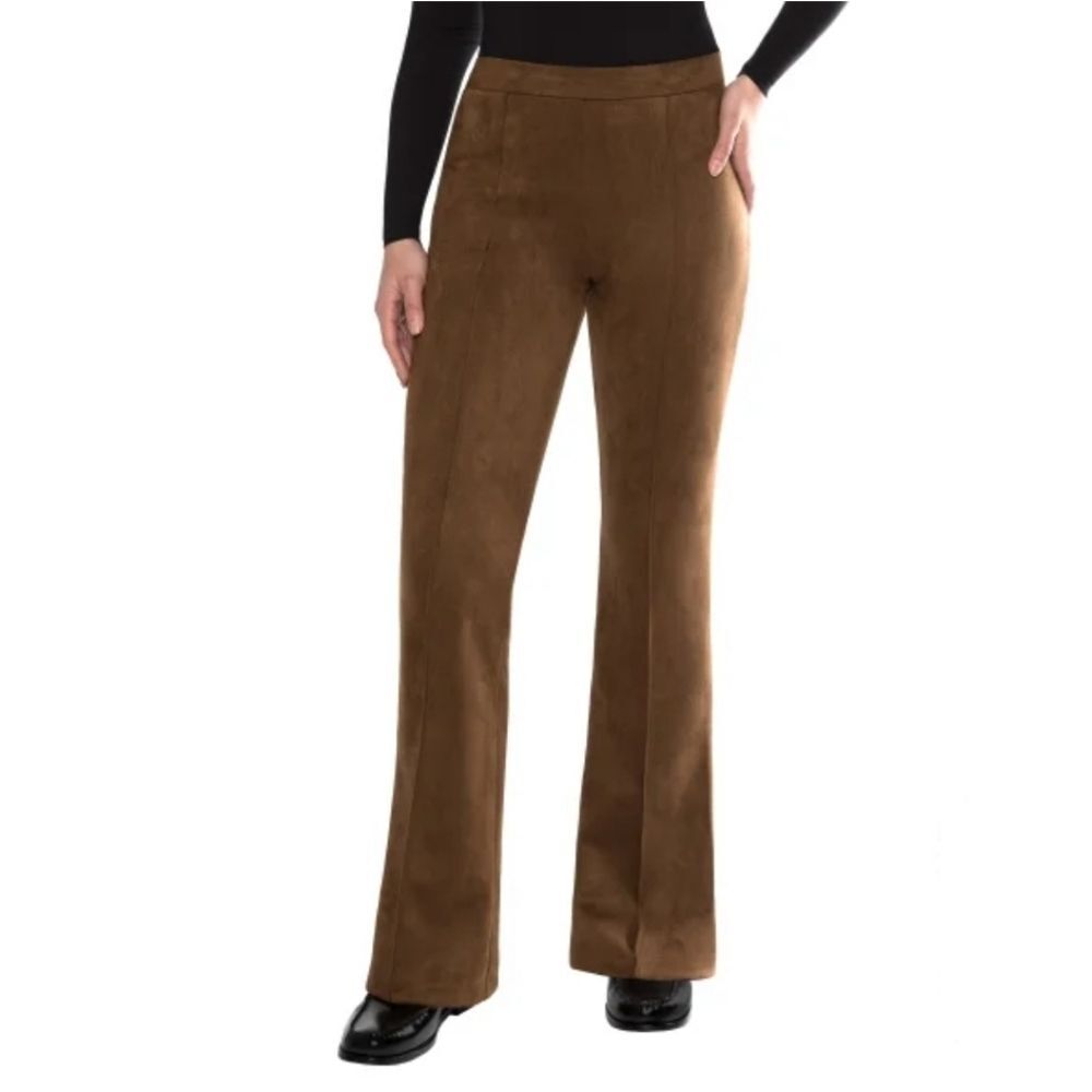 Matty M Women's XXL High Rise Bootcut Faux Suede Stretch Pants Spice Brown NWT - Picture 3 of 13